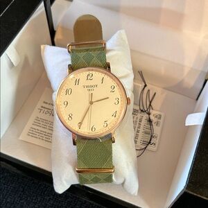 Tissot NWT Everytime Large NATO Watch with Olive Strap and Rose Gold Case
